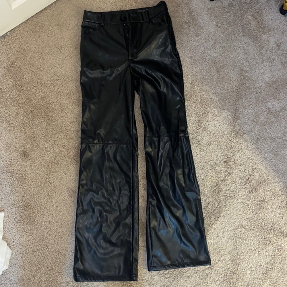 black straight leg leather pants